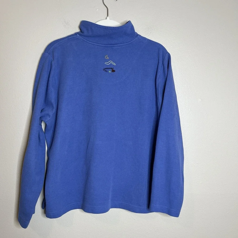 womens quarter zip Pullover Blue Embroidered Preppy Cottage‎ VTG L 90s Nature - Picture 5 of 7